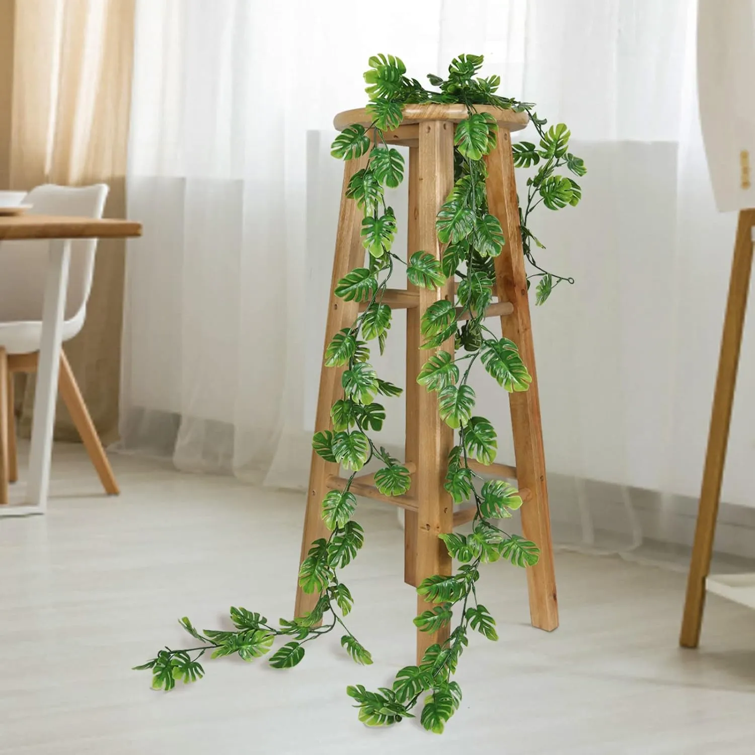 4Pcs Artificial Monstera Leaf Vines, 5.9FT Fake Hanging Plant Ivy Palm Leaves Greenery Vine Faux Tropical Monstera Garland for Garden Porch Patio Jungle Luau Party Beach Birthday Indoor Outdoor Décor
