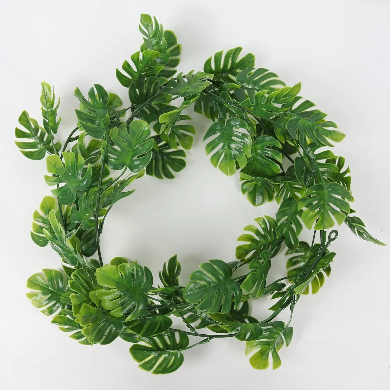 4Pcs Artificial Monstera Leaf Vines, 5.9FT Fake Hanging Plant Ivy Palm Leaves Greenery Vine Faux Tropical Monstera Garland for Garden Porch Patio Jungle Luau Party Beach Birthday Indoor Outdoor Décor