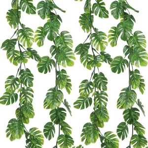 4Pcs Artificial Monstera Leaf Vines, 5.9FT Fake Hanging Plant Ivy Palm Leaves Greenery Vine Faux Tropical Monstera Garland for Garden Porch Patio Jungle Luau Party Beach Birthday Indoor Outdoor Décor