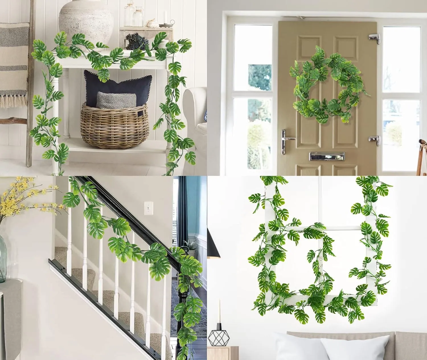 4Pcs Artificial Monstera Leaf Vines, 5.9FT Fake Hanging Plant Ivy Palm Leaves Greenery Vine Faux Tropical Monstera Garland for Garden Porch Patio Jungle Luau Party Beach Birthday Indoor Outdoor Décor