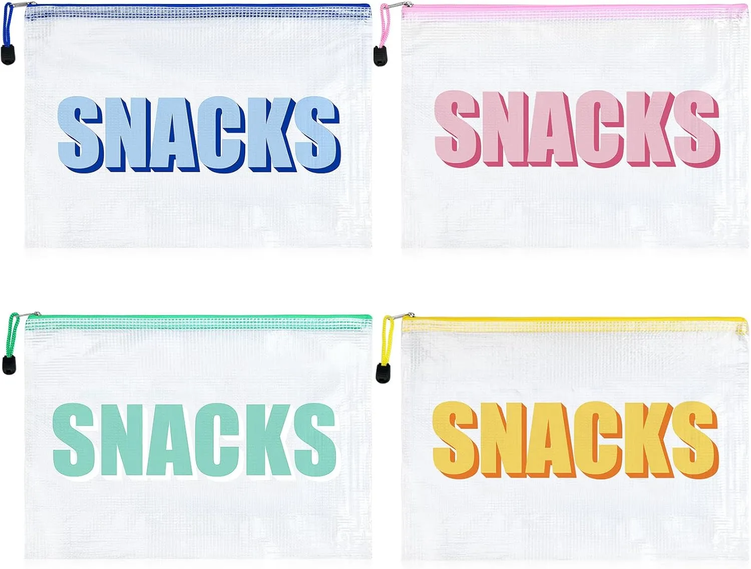 4PCS Snack Bag for Travel Clear Zipper SnackPouch Waterproof Makeup Cosmetic Bags for Women Girls Clear Pouch for Essentials