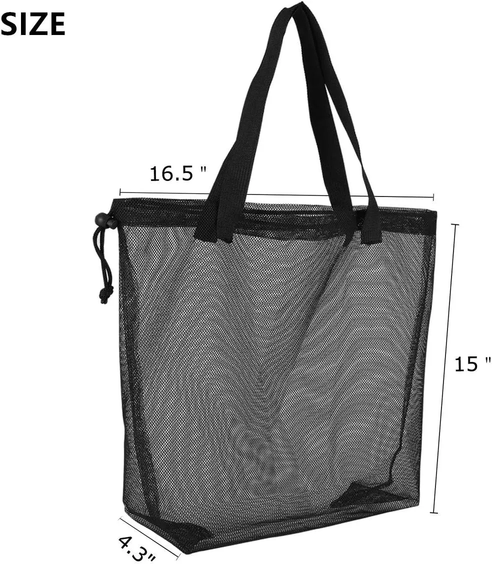 4Pieces Cute Mesh Pool Tote Bags,Mesh Beach Bags With Drawsting For Swim,Travel,Party