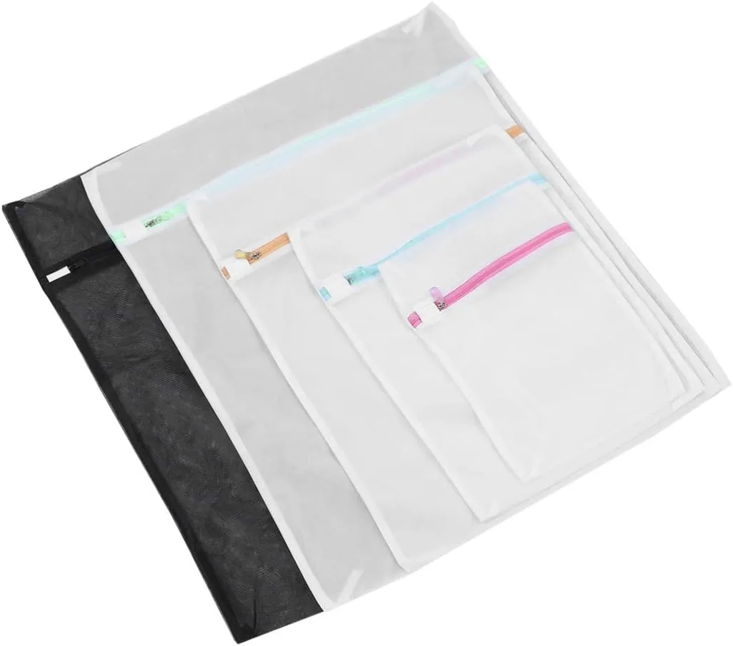 5 Pcs Mesh Washing Bags with Crystal Zipper Laundry Pouches for Delicate Clothes From Tangling and Snagging Washing Machine