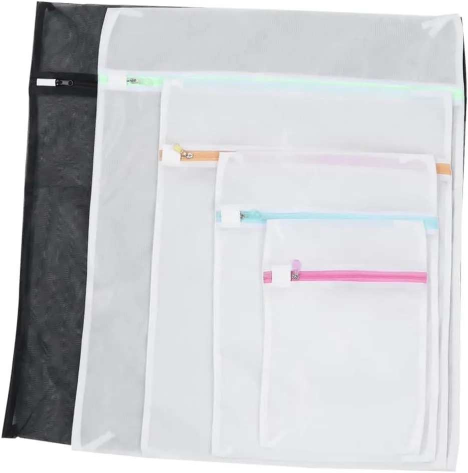5 Pcs Polyester Mesh Laundry Bags with Crystal Zipper Delicate Garment Protectors for Washing Machine Laundry Pouches Type