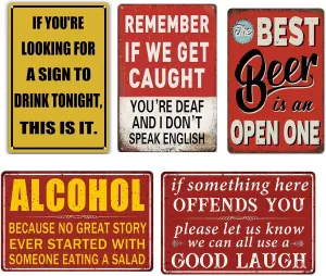 5 Piece Funny Bar Signs For Home Bar Wall Decor Man Cave Decor Vintage Metal Tin Sign Bar Accessories Poster Basement Decorations And Gifts For Home Work Shop 8×12 Inch