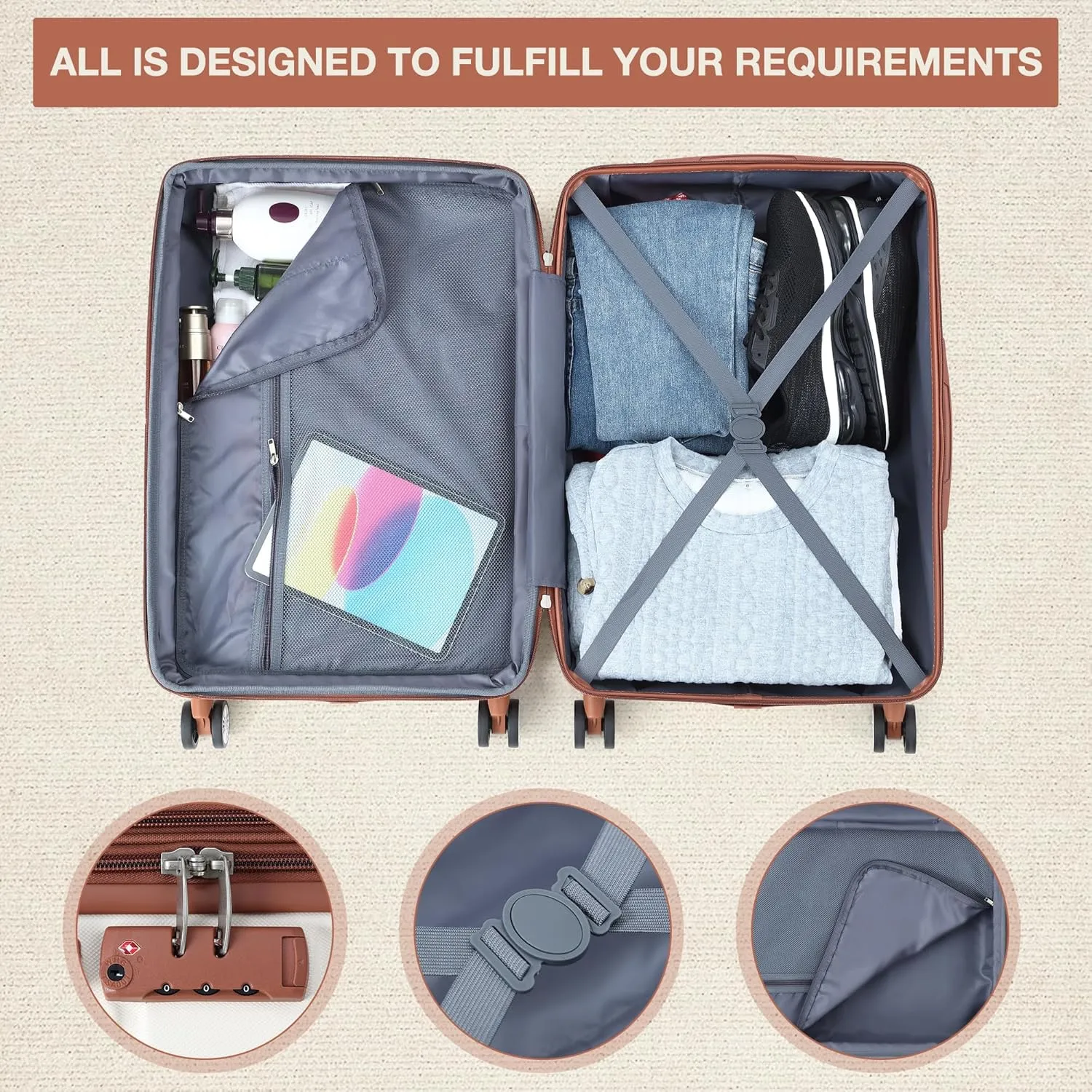 5 Piece Luggage Sets with Spinner Wheels, Womens Luggage Sets Carry on Bag Set, Hardside Carry On Suitcase Sets with Tsa Locks Duffel Bag