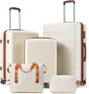 5 Piece Luggage Sets with Spinner Wheels, Womens Luggage Sets Carry on Bag Set, Hardside Carry On Suitcase Sets with Tsa Locks Duffel Bag