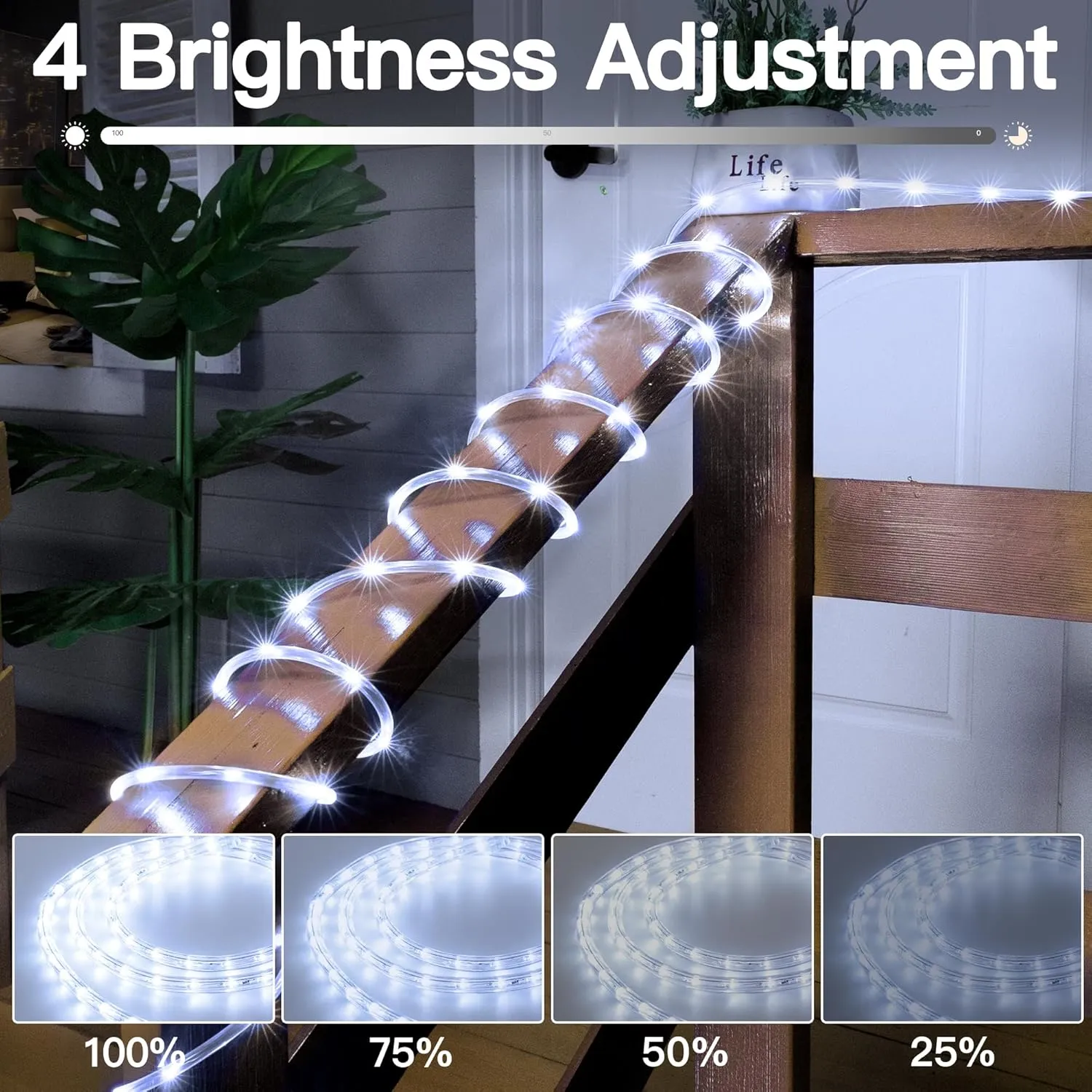 50ft LED Rope Lights with Remote, 300 LED IP68 Waterproof Rope Lights with Plug & Timer, Rope Lights for Outside, Indoor, Patio, Pool, Bedroom, Party, Indoor Decoration (White)