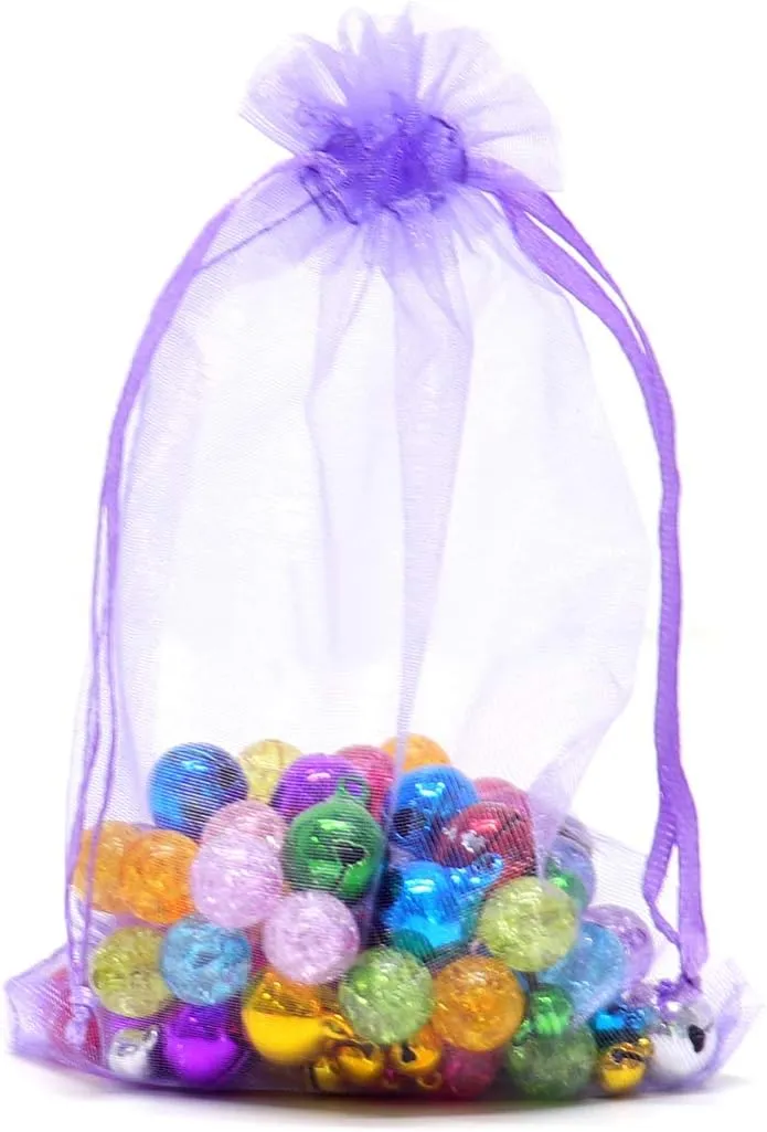 50pcs Organza Bags 8x12 inches Light Purple, Drawstring Jewelry Pouches Wedding Favors Gift Bag Christmas Candy Mesh Bags