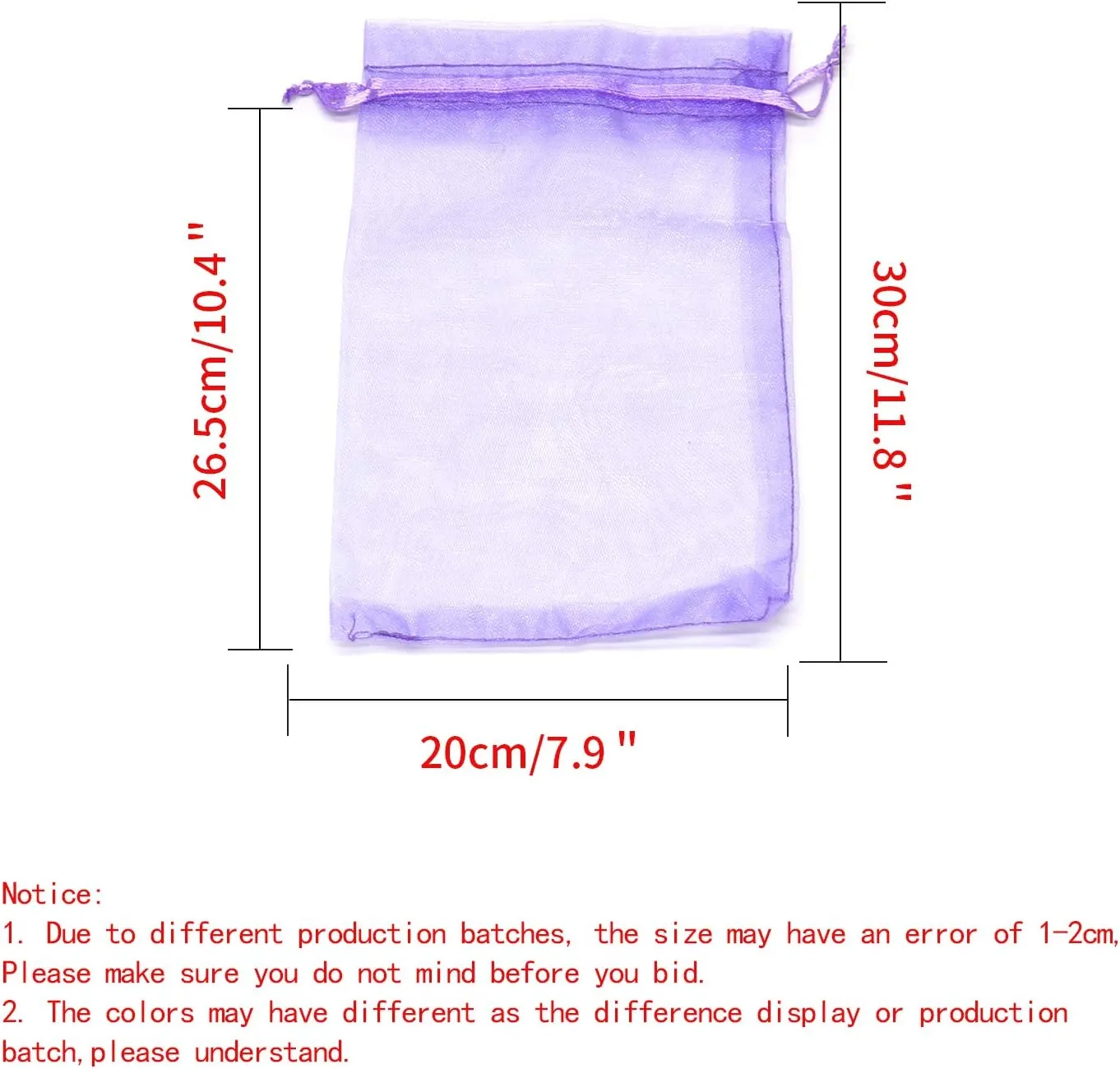 50pcs Organza Bags 8x12 inches Light Purple, Drawstring Jewelry Pouches Wedding Favors Gift Bag Christmas Candy Mesh Bags