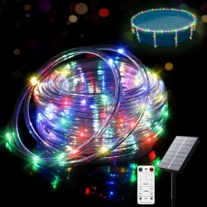 55.7ft Solar LED Pool Lights for Above Ground Pools – Waterproof 200 LEDs with Remote, 8 Color Modes – Outdoor String Lights for Frame Pools, Trampoline & Above Ground Pool Accessories
