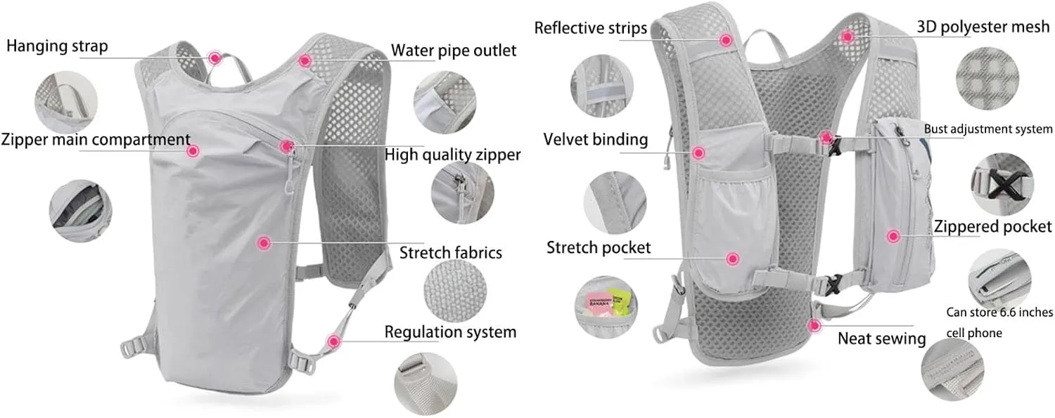 5L lightweight running backpack outdoor sports water bag backpack without water bag or water bottle,Dark gray orange,One Size