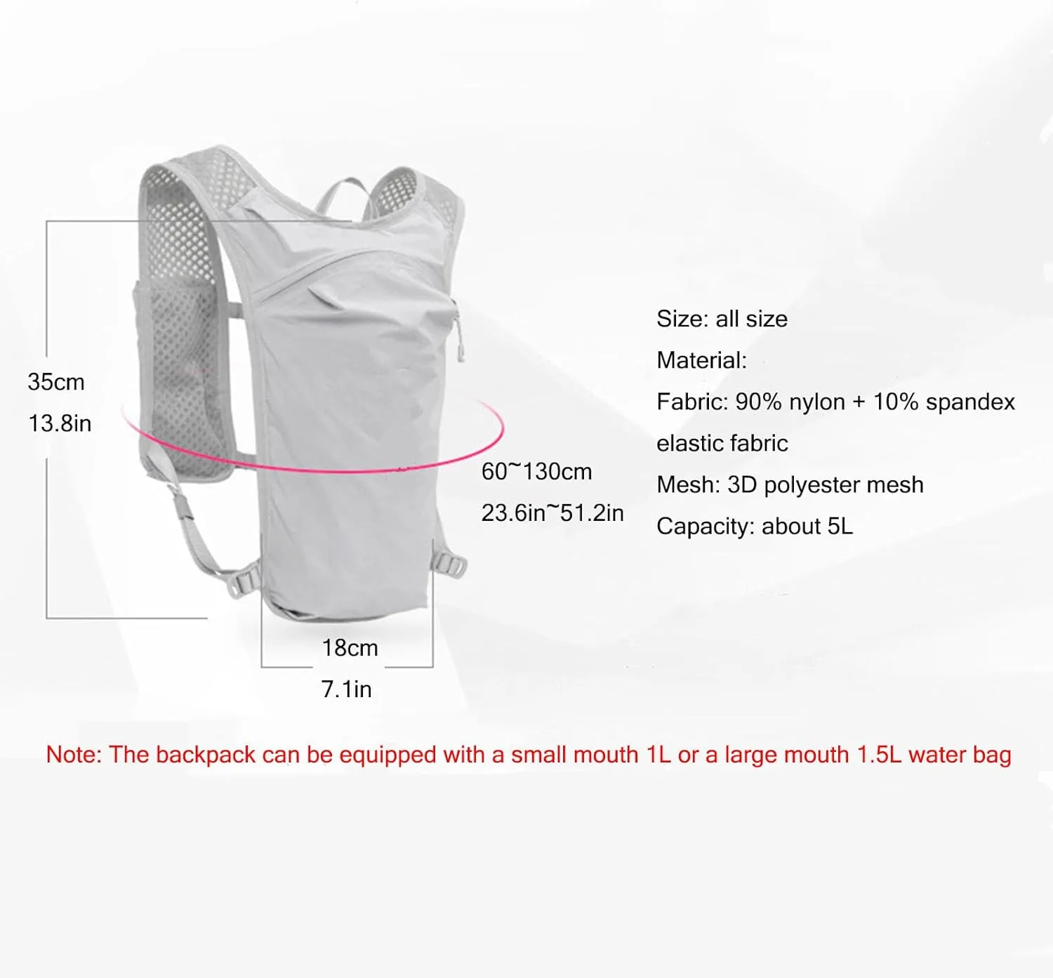 5L lightweight running backpack outdoor sports water bag backpack without water bag or water bottle,Dark gray orange,One Size