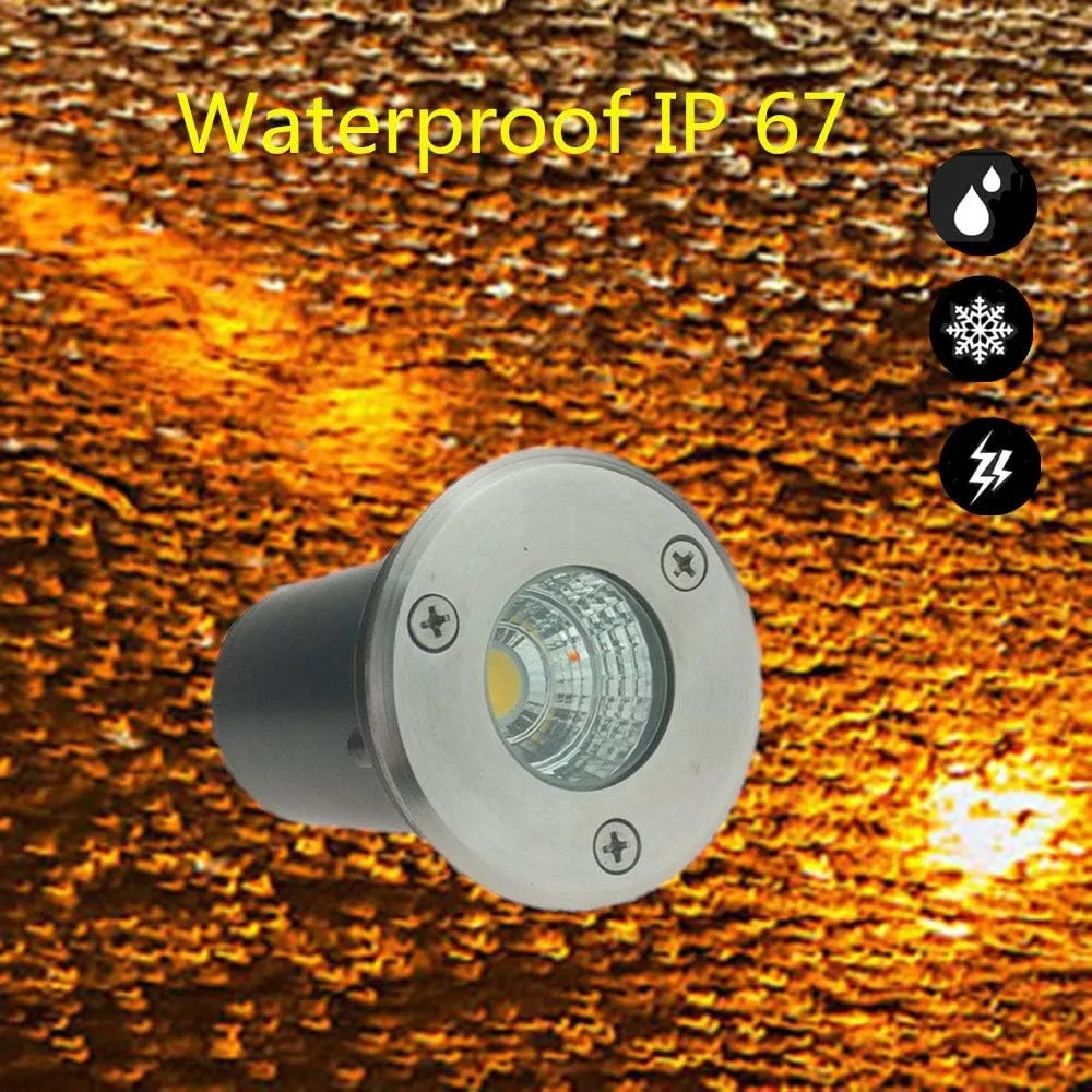 6 Pack 3W Warm White LED Well In Ground Landscape Lights IP67 Waterproof for Outdoor Lighting, Garden, Yard, Patio, Driveway, Deck, Step, Pathway, Low Voltage 12V 24V DC AC