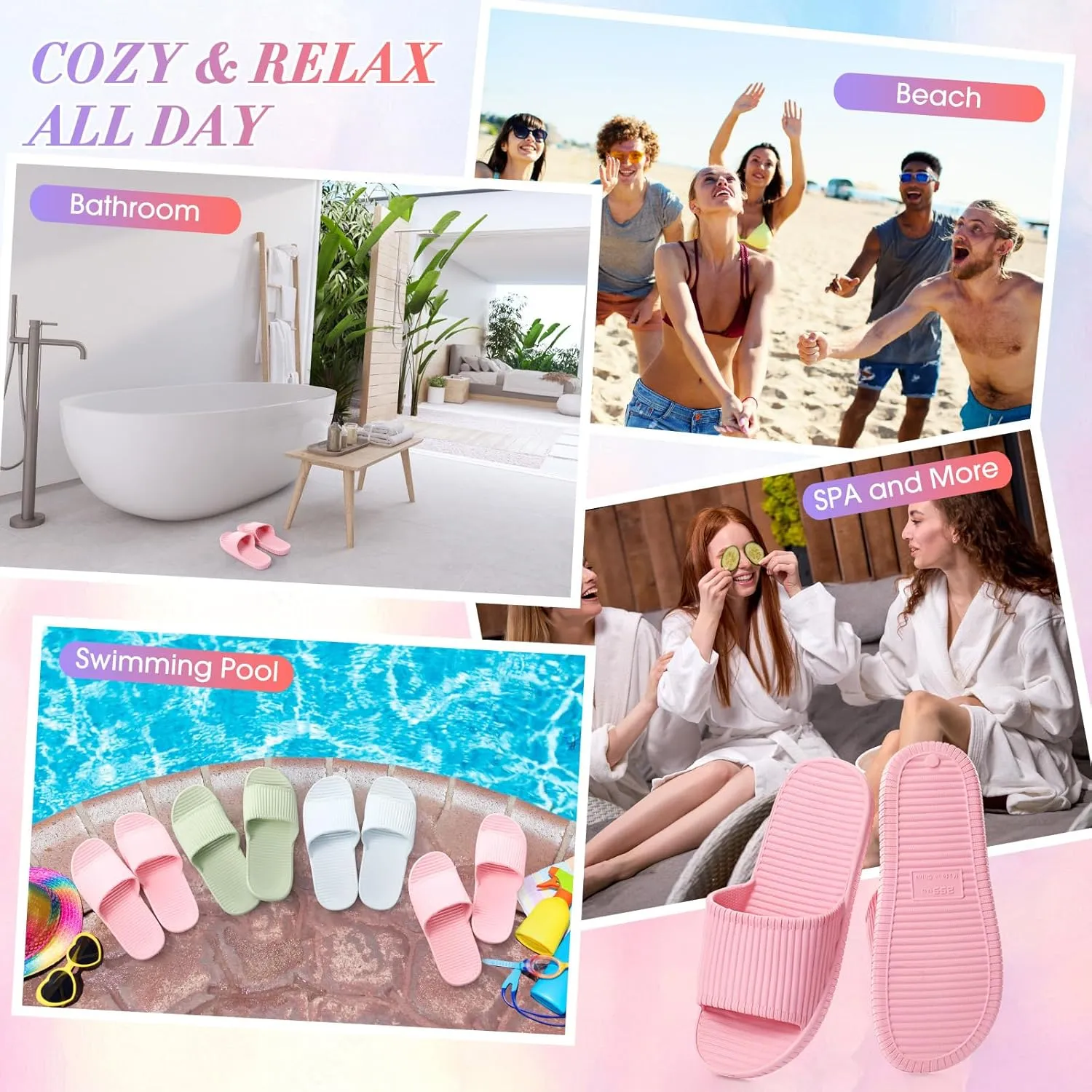 6 Pack Non Slip Shower Slides Lightweight Bath Slippers for Women & Men Pool Sandals for Home Hotel Gym Spa Pool