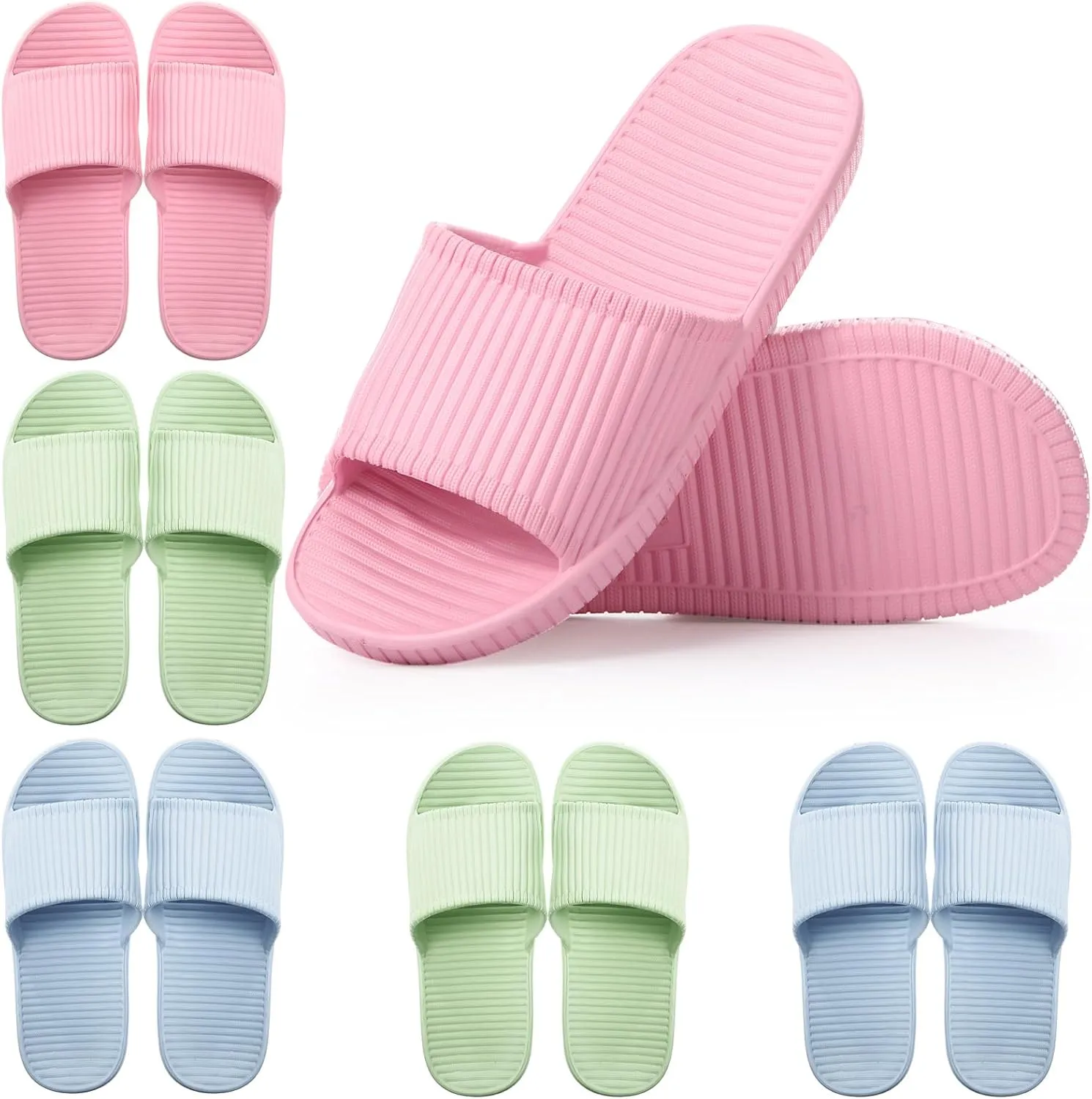 6 Pack Non Slip Shower Slides Lightweight Bath Slippers for Women & Men Pool Sandals for Home Hotel Gym Spa Pool