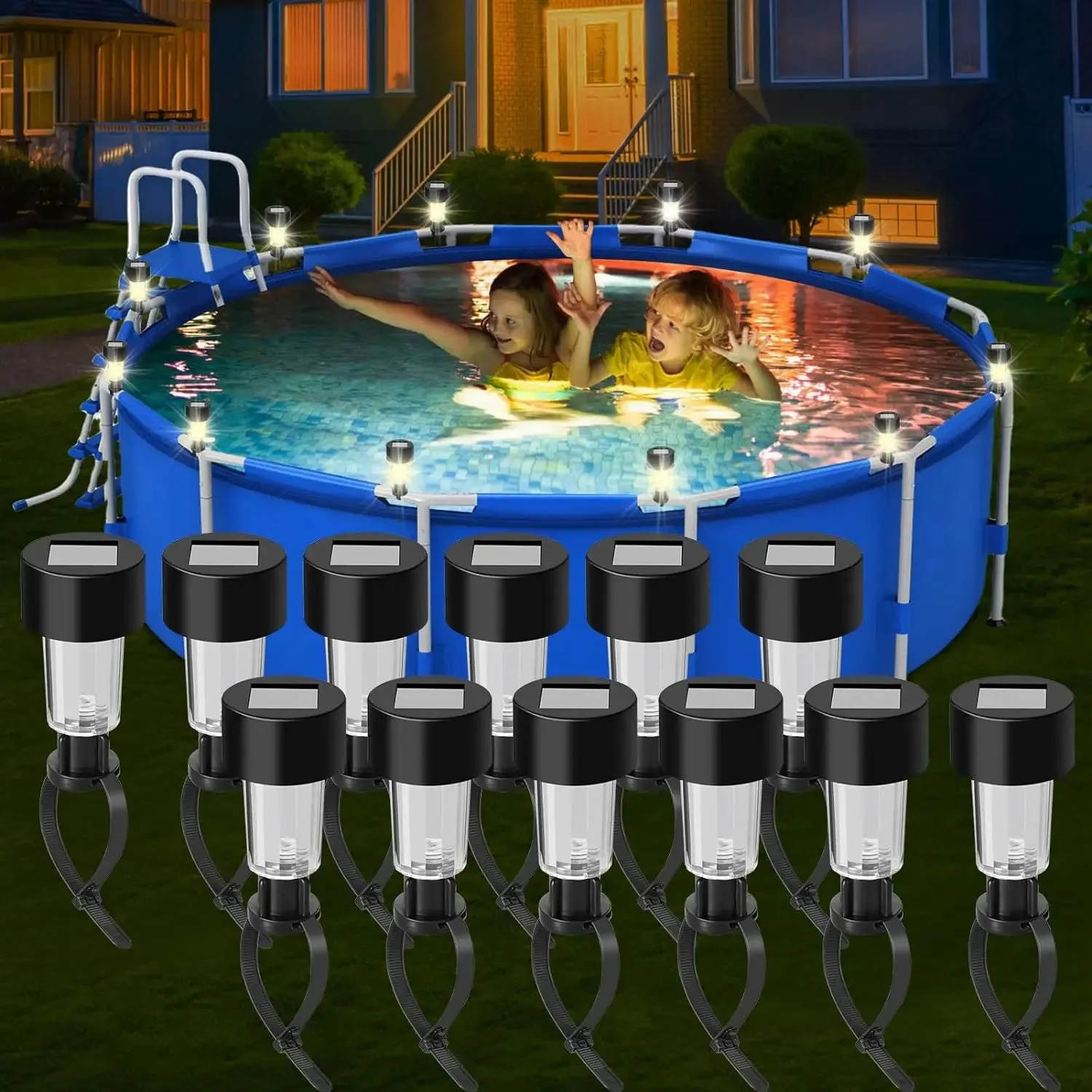 6 Pack Solar Pool Lights - Waterproof LED Lights for  Pool Decoration,Outdoor Swimming Pool Accessories with Warm White Lights