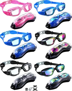 6 Pack Swim Goggles Swimming Goggles No Leaking Full Protection Glasses for Men Women Youth UV Protection Fog Proof Swim Goggles with Nose Clips Ear Plugs Storage Boxes