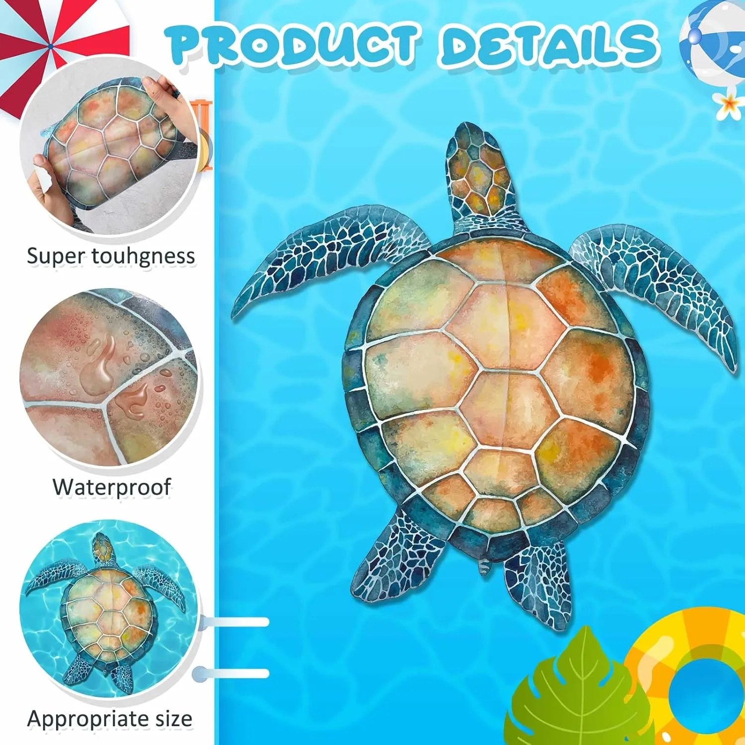 6 Pcs Pool Decals for Bottom of Pool Sea Turtle Stickers Swimming Tile Patch Vinyl PVC Summer Underwater Decals Decoration Waterproof Wall Sticker