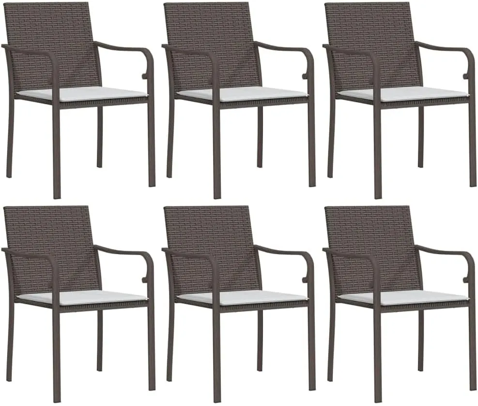 6-Piece Brown PE Rattan Patio Chairs Set with Cream Cushions, 22"x23.2"x33.1" Outdoor Furniture for Garden Terrace Poolside Lounge