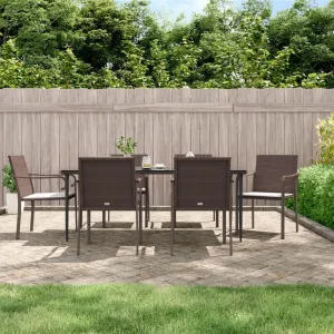 6-Piece Brown PE Rattan Patio Chairs Set with Cream Cushions, 22"x23.2"x33.1" Outdoor Furniture for Garden Terrace Poolside Lounge