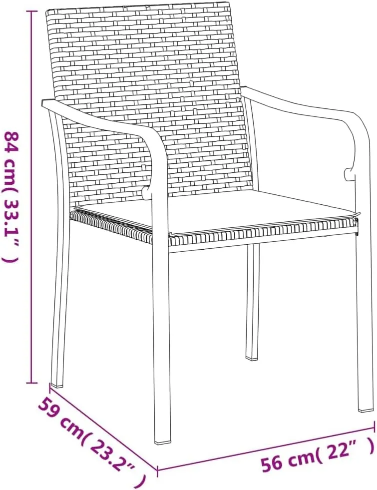 6-Piece Brown PE Rattan Patio Chairs Set with Cream Cushions, 22"x23.2"x33.1" Outdoor Furniture for Garden Terrace Poolside Lounge