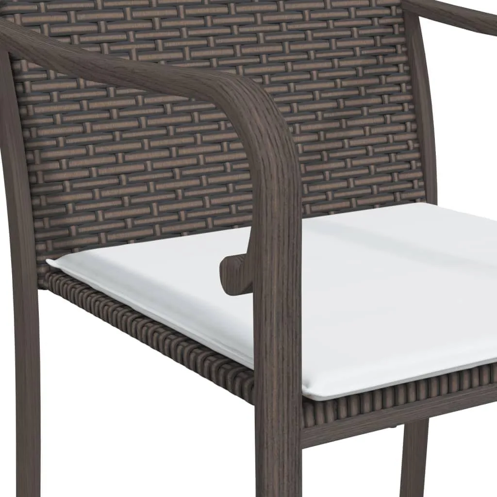 6-Piece Brown PE Rattan Patio Chairs Set with Cream Cushions, 22"x23.2"x33.1" Outdoor Furniture for Garden Terrace Poolside Lounge