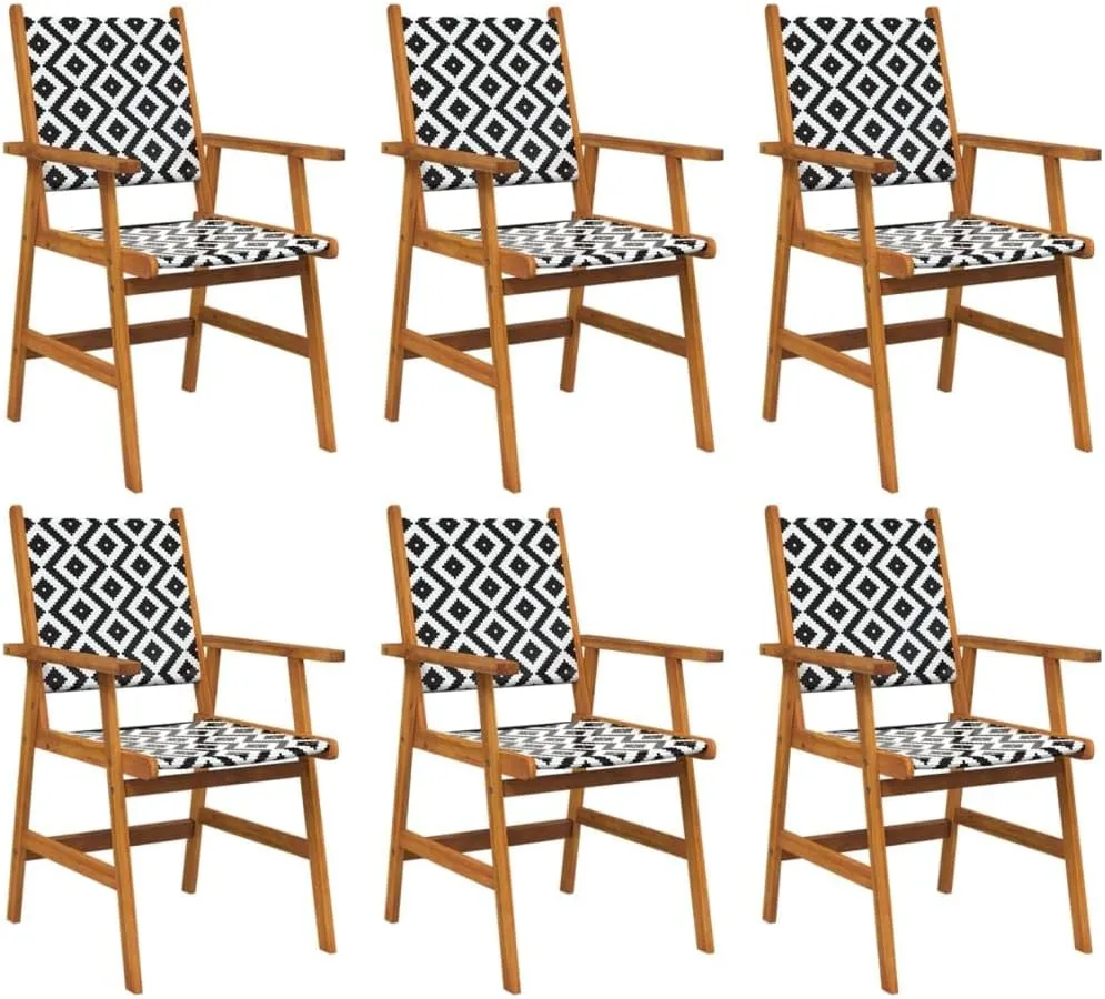 6-Piece Solid Acacia Wood Patio Chairs Set with Poly Rattan Backrest, Outdoor Dining Chairs for Garden Pool Beach Camping Lounge