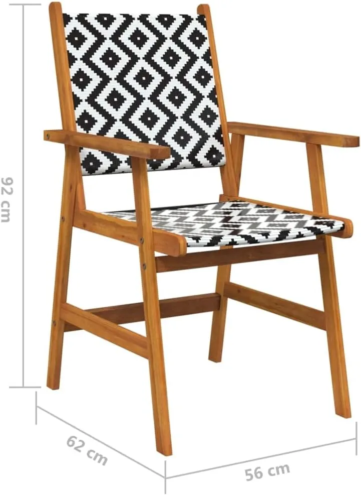 6-Piece Solid Acacia Wood Patio Chairs Set with Poly Rattan Backrest, Outdoor Dining Chairs for Garden Pool Beach Camping Lounge