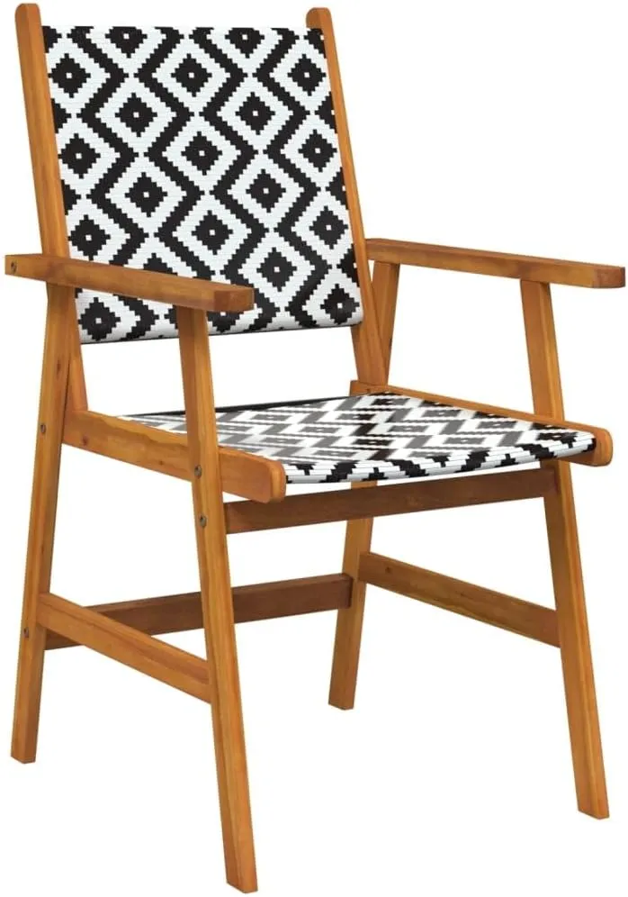 6-Piece Solid Acacia Wood Patio Chairs Set with Poly Rattan Backrest, Outdoor Dining Chairs for Garden Pool Beach Camping Lounge