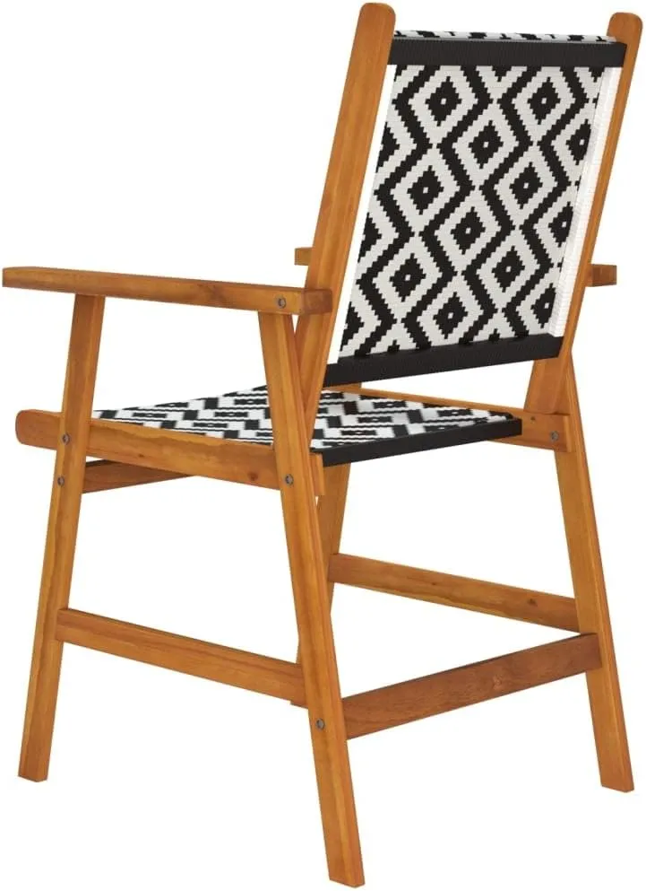 6-Piece Solid Acacia Wood Patio Chairs Set with Poly Rattan Backrest, Outdoor Dining Chairs for Garden Pool Beach Camping Lounge