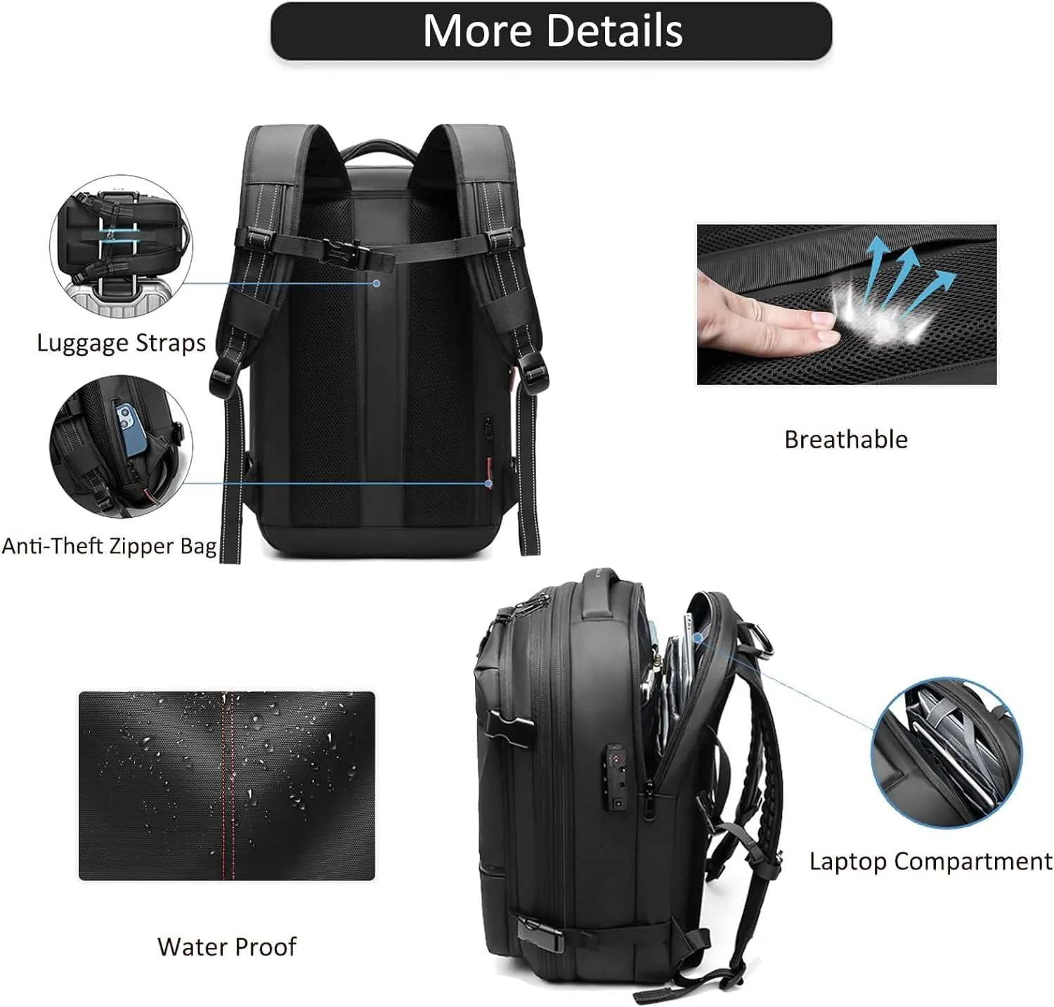 60L Expandable Vacuum Backpack Travel, Portable Waterproof and Anti-Theft Vacuum Sealed Storage Backpack (Black)