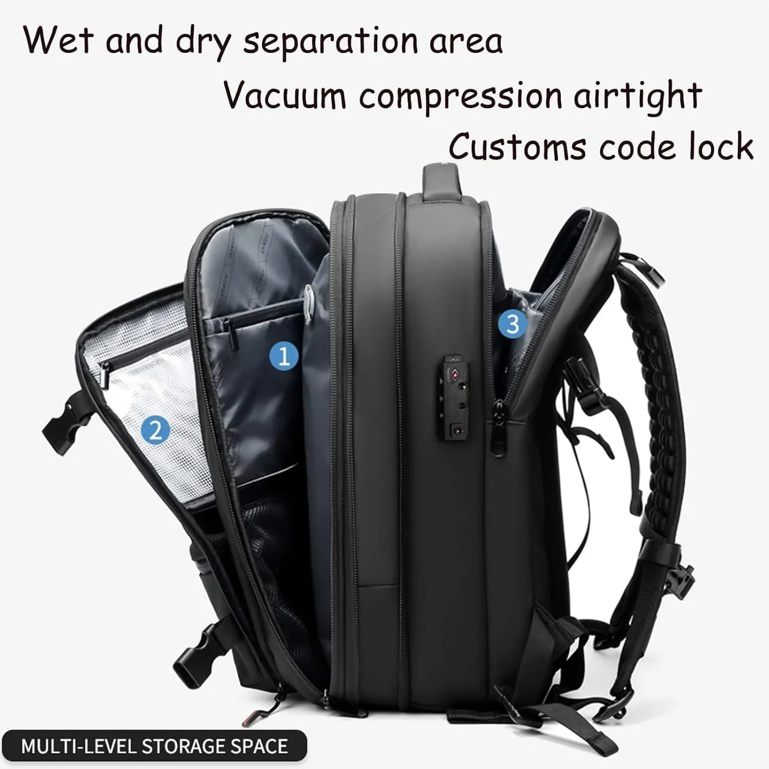 60L Expandable Vacuum Backpack Travel, Portable Waterproof and Anti-Theft Vacuum Sealed Storage Backpack (Black)