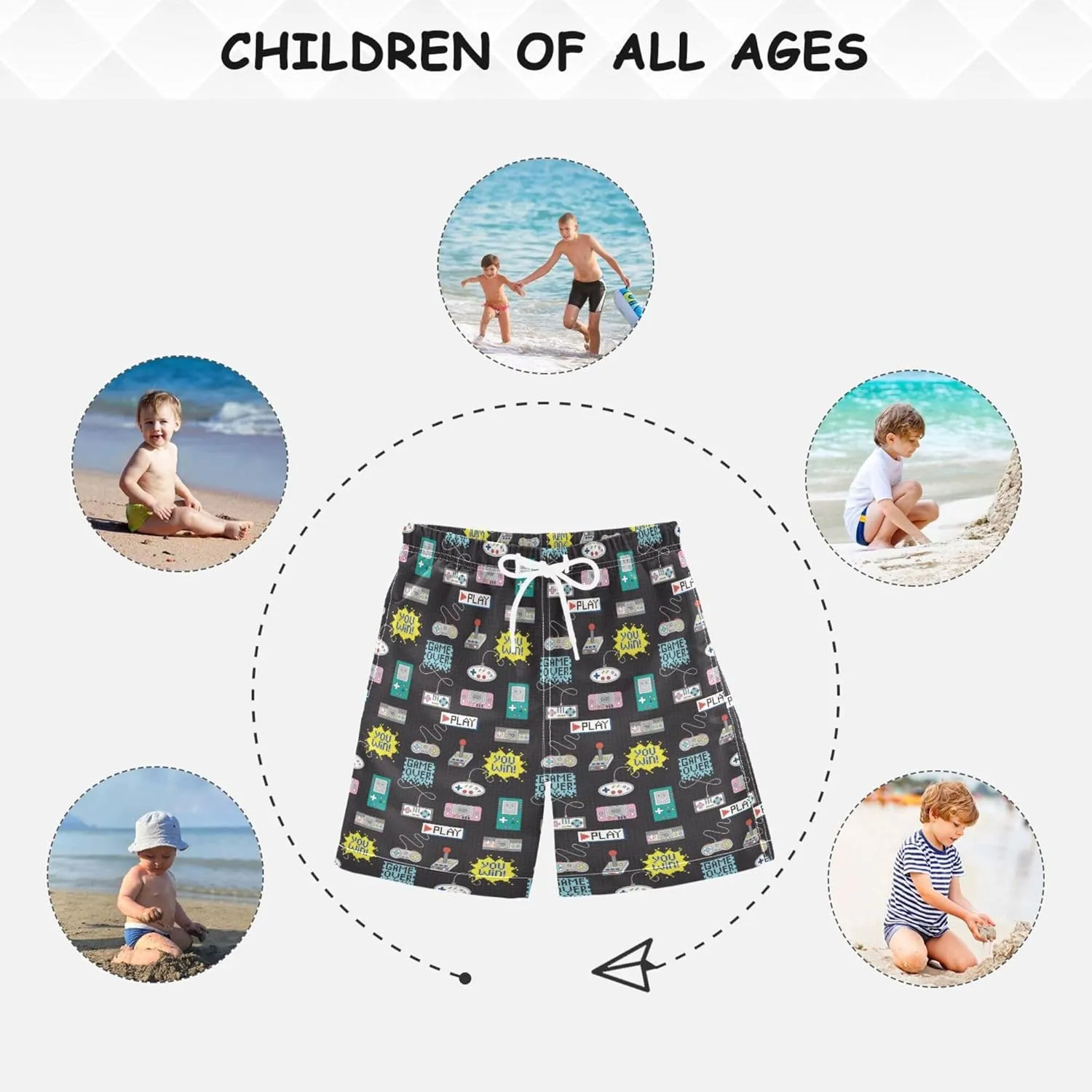 8-12T Boys Swim Trunks Quick Dry Board Shorts Swimwear Beachwear with Mesh Lining M