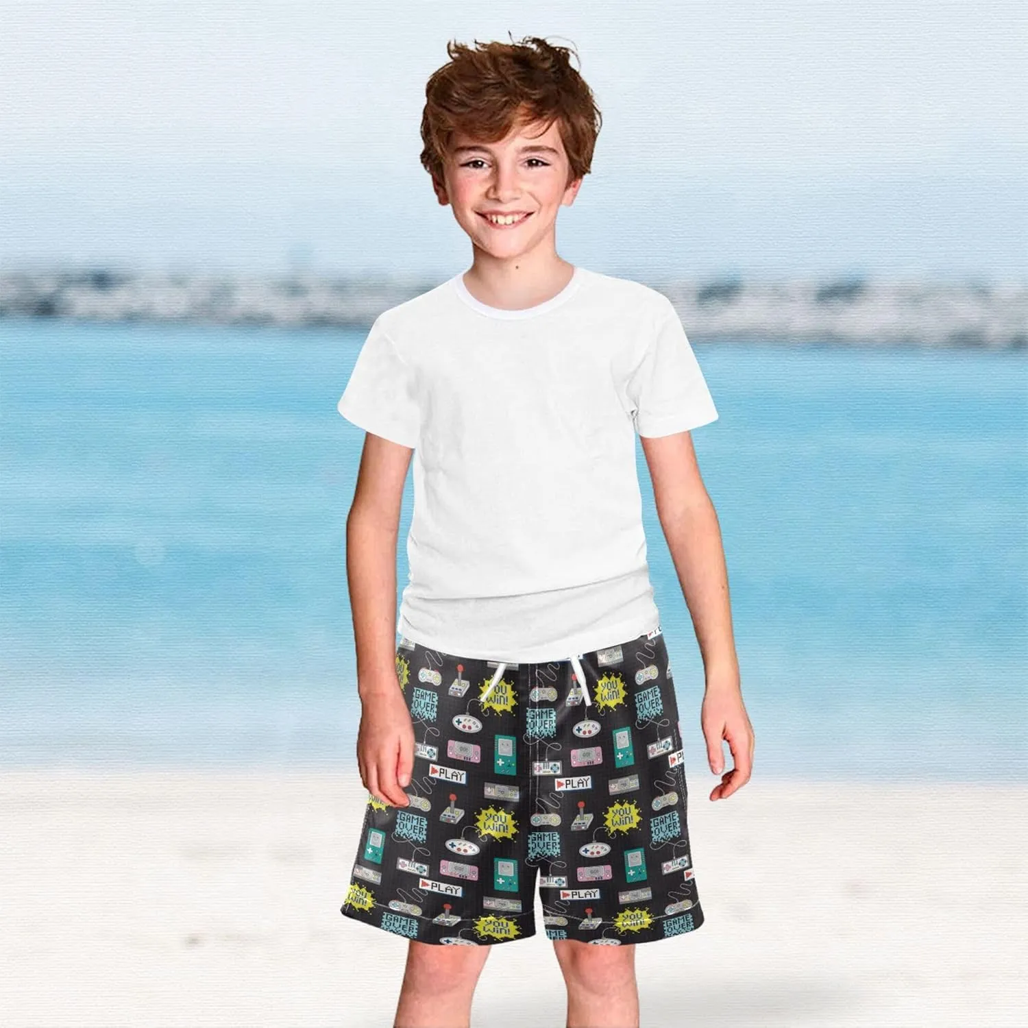 8-12T Boys Swim Trunks Quick Dry Board Shorts Swimwear Beachwear with Mesh Lining M