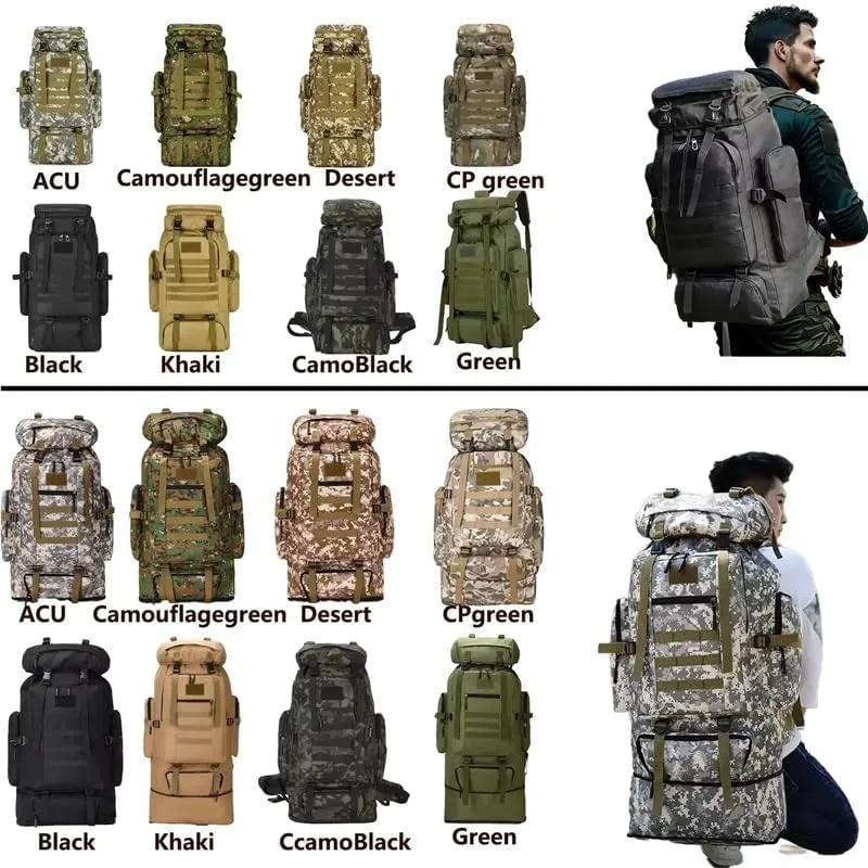 80L/100L Mountaineering Bag Climb Bag Tactical Backpacks Large Backpack Outdoors Hiking Camping Travel Bags(Camouflagegreen(80L))