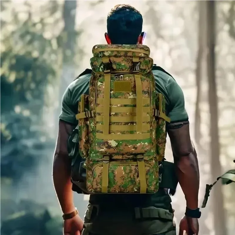 80L/100L Mountaineering Bag Climb Bag Tactical Backpacks Large Backpack Outdoors Hiking Camping Travel Bags(Camouflagegreen(80L))