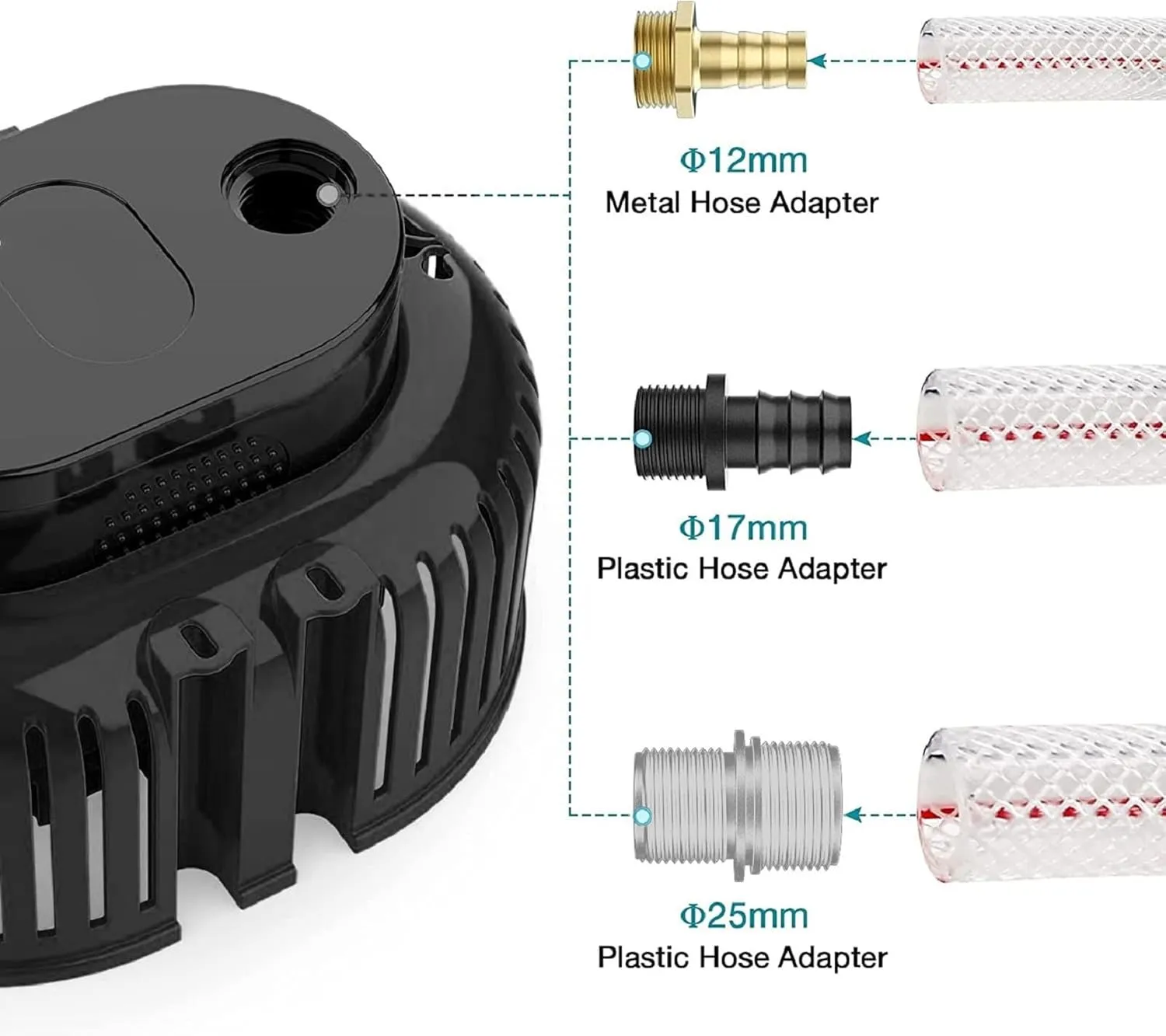 850GPH Sump Pump & Submersible Water Pump, IPX8 Waterproof for Pool Draining,with 16' Drainage Hose and 25' Power Cord,3 Adapters（Black）