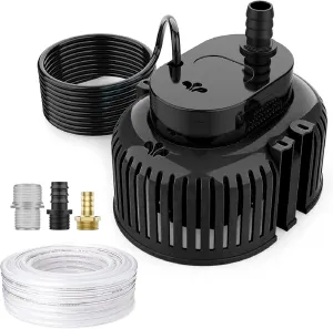 850GPH Sump Pump & Submersible Water Pump, IPX8 Waterproof for Pool Draining,with 16' Drainage Hose and 25' Power Cord,3 Adapters（Black）