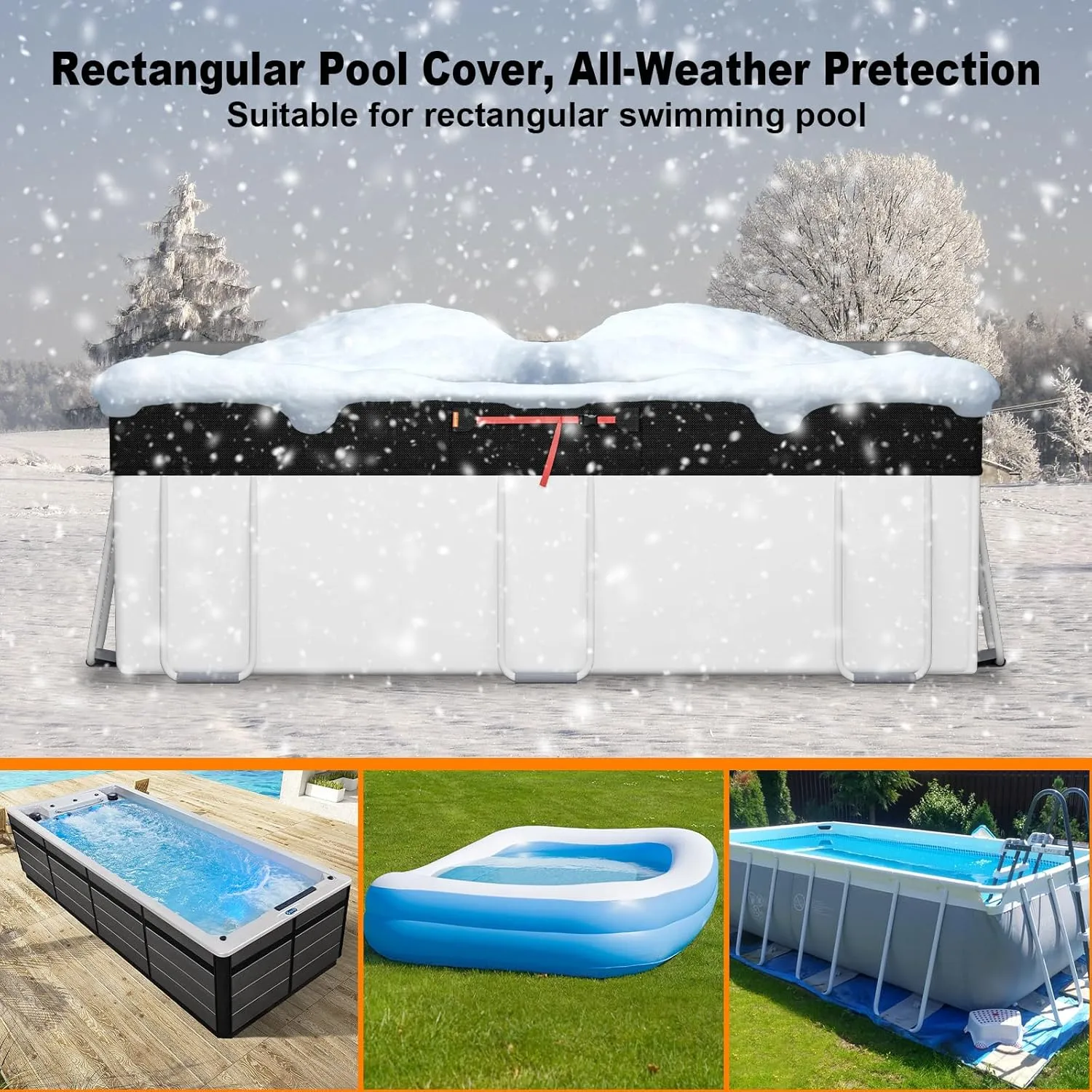 8x14Ft Rectangular Pool Cover for Above Ground Pools, Solar Cover for Above Ground Pools with Accessories, Winter Cover Ideal for Waterproof and Dustproof