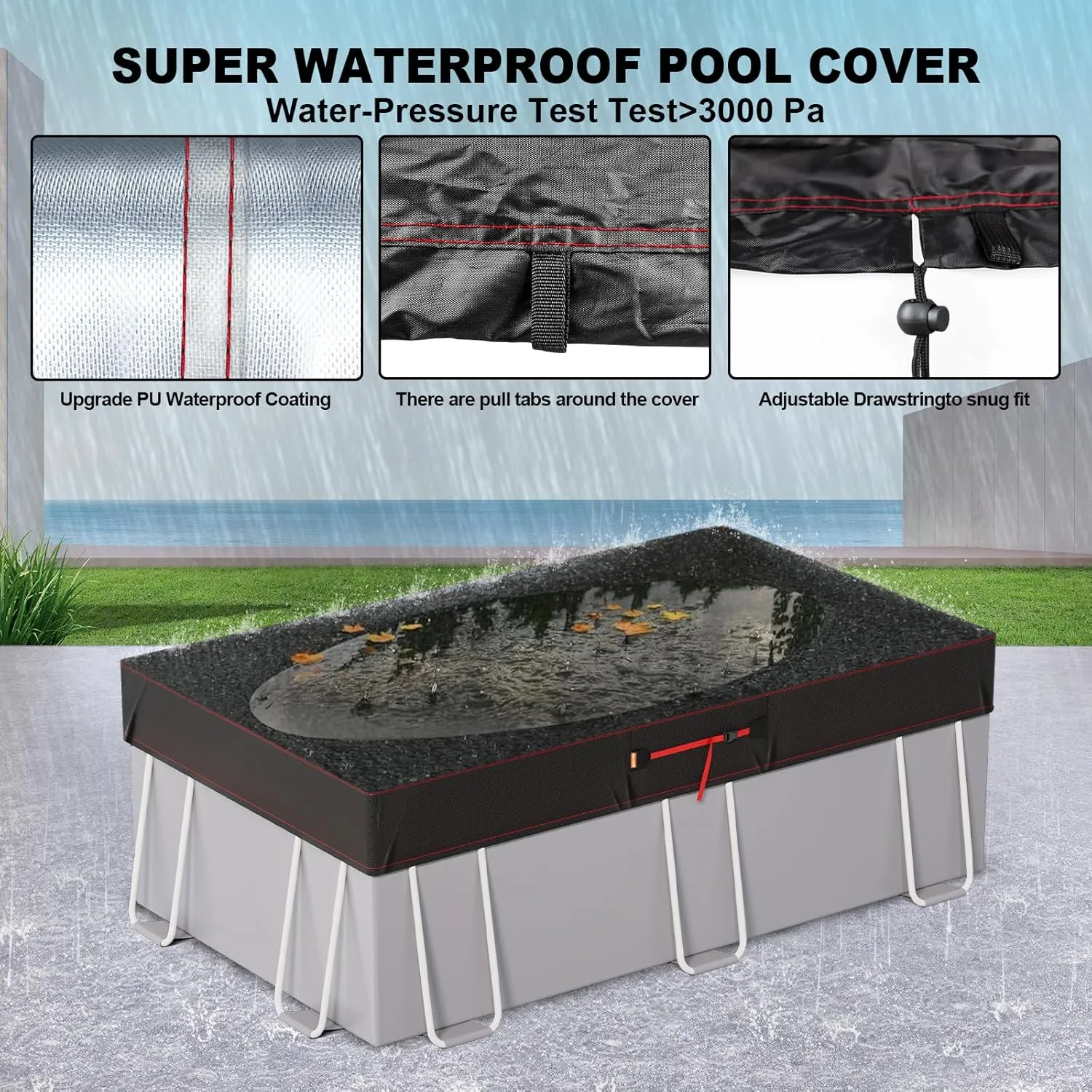 8x14Ft Rectangular Pool Cover for Above Ground Pools, Solar Cover for Above Ground Pools with Accessories, Winter Cover Ideal for Waterproof and Dustproof