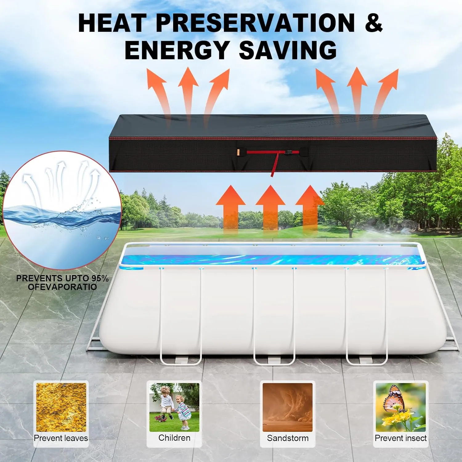 8x14Ft Rectangular Pool Cover for Above Ground Pools, Solar Cover for Above Ground Pools with Accessories, Winter Cover Ideal for Waterproof and Dustproof