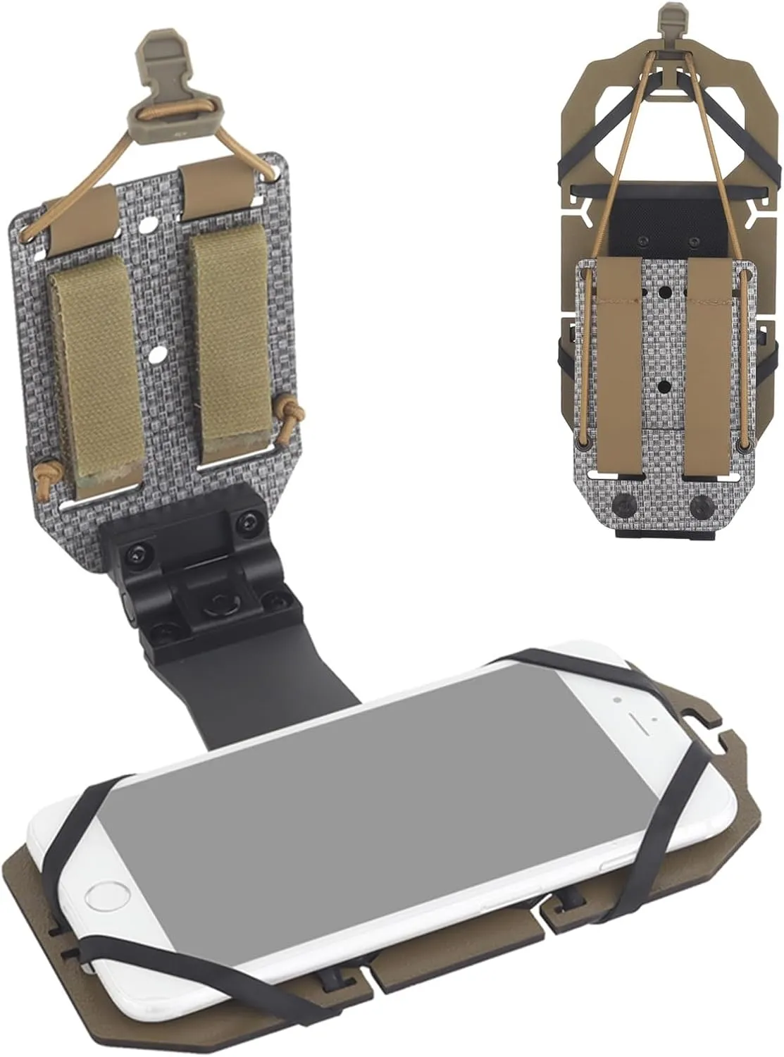 90 Rotating Tactical Plate Carrier Vest Attachments Universal Phone Chest Mount for Larger Screen Size 4.7"-7.8" Molle Accessories Foldable Navigation Adjustable Phone Holder Board(Tan)