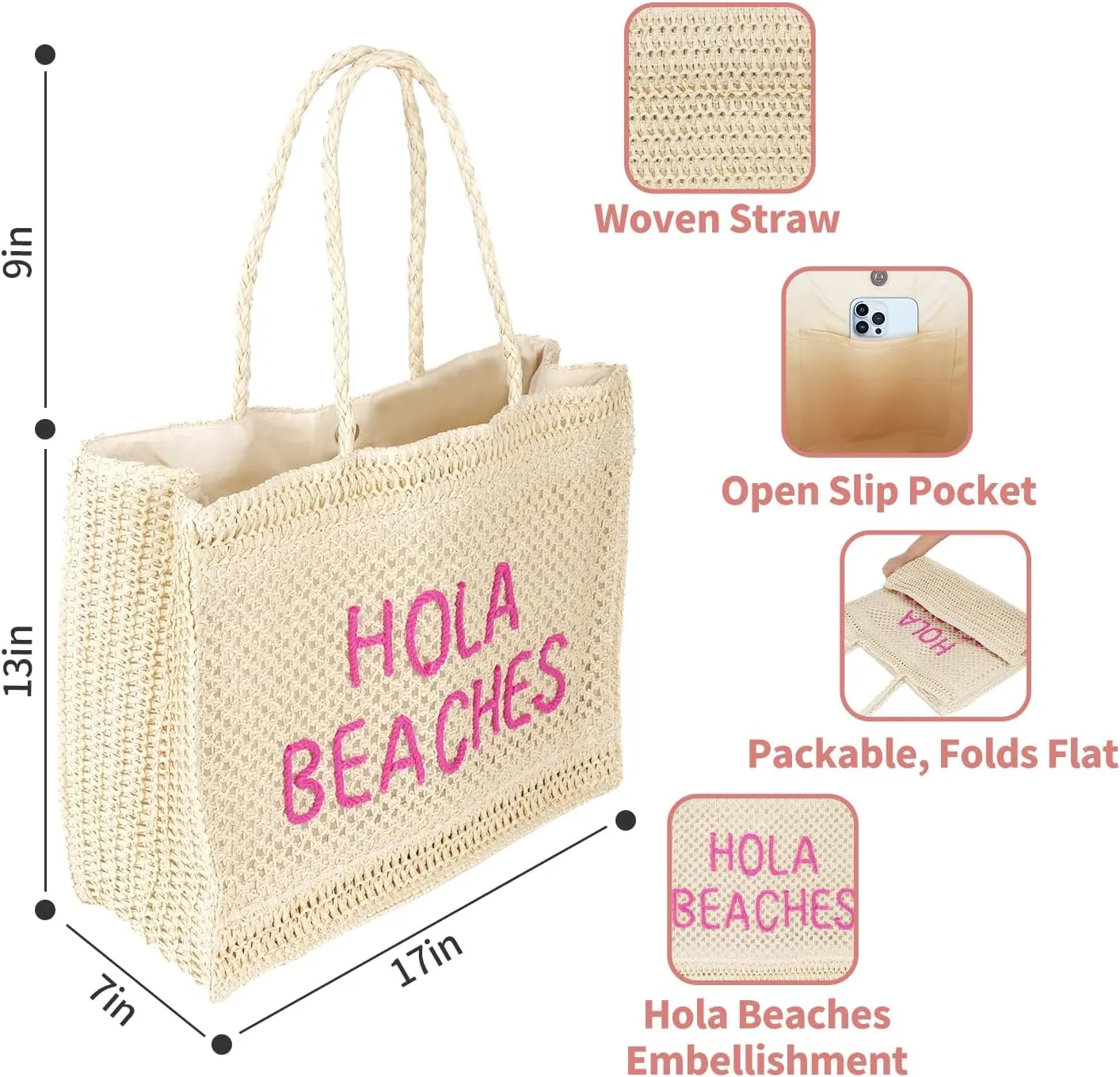 A Packable Beach Bag | The Straw Beach Tote Bag of 2025 | Beach Bags for Women Vacation | Large Beach Bag