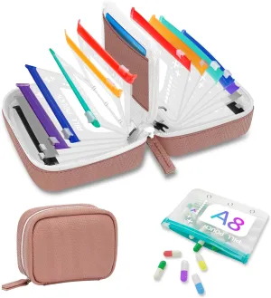 A8 Waterproof Pill Organizer Set, Twice-Daily Large Pill Organizer for Seven Days, Pill Storage with 14 Color-Coded Pouches, Reusable Travel Medicine Organizer