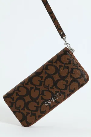 Abbas Large Zip Around Purse - Dark Brown