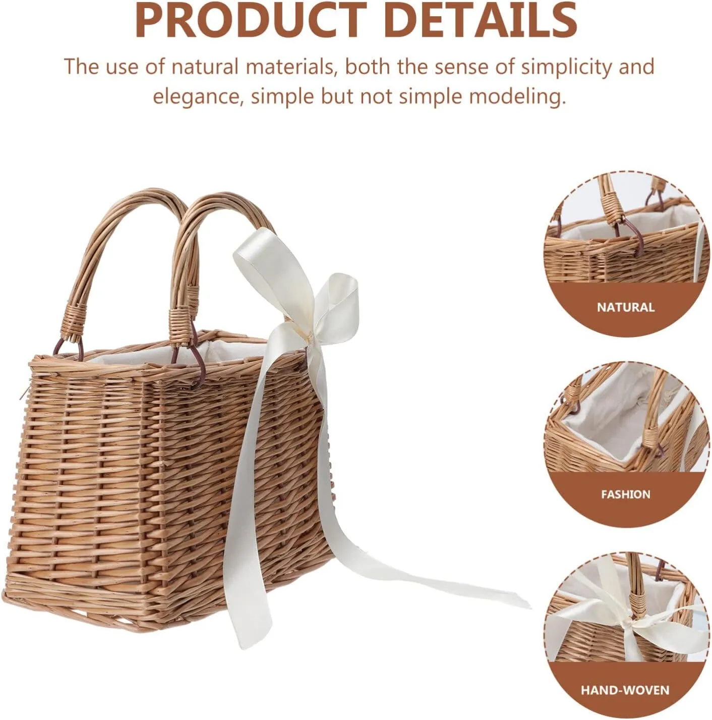 ABOOFAN Natural Handwoven Wicker Handbag,Rectangular Basket Purse Women Straw Tote Boho Style Beach Bag Flower Basket Summer Clutch Rattan Woven Purse Crochet Tote White