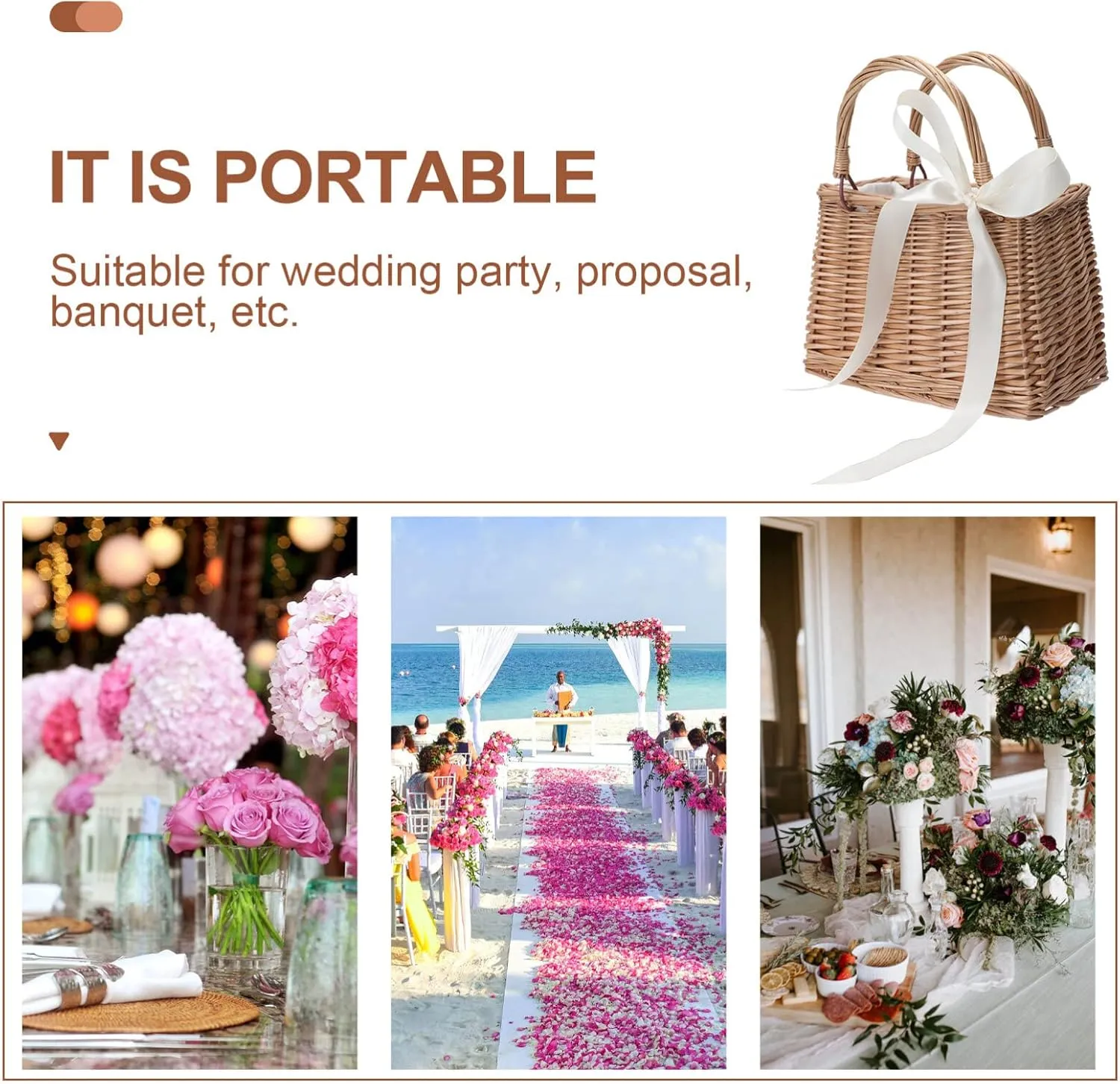 ABOOFAN Natural Handwoven Wicker Handbag,Rectangular Basket Purse Women Straw Tote Boho Style Beach Bag Flower Basket Summer Clutch Rattan Woven Purse Crochet Tote White