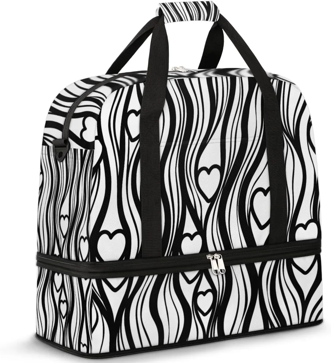 Abstract Curve Heart Travel Duffel Bag for Women Men Weekender Overnight Bag with Shoe Compartment Foldable Sports Gym Luggage Bag
