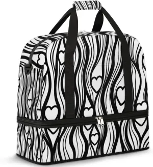 Abstract Curve Heart Travel Duffel Bag for Women Men Weekender Overnight Bag with Shoe Compartment Foldable Sports Gym Luggage Bag